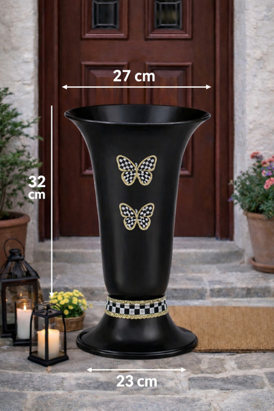 Marrone Suport pentru umbrelă negru de 32 cm, cu fluturi din panglică în caro...