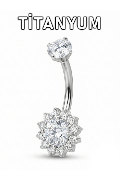 MORNEVA Titanyum Taşlı Çiçek Minimal Göbek Belly Piercingi