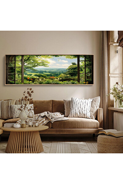 Tuba Decor Tek Parça Gerçek Ahşap Yatay Panorama Çerçeveli Tablo
