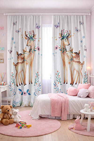 HOMESSA Baby Kids Room Double Winged Background Curtain with Mother and Baby ...