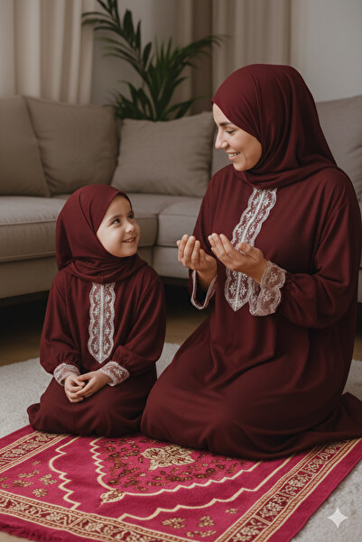 Defkay Anne kız takım şallı namaz elbisesi takımı