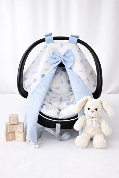 MİNİKYA Puset Örtüsü ve Minderi 2'li Set Takım Çift Kat Müslin