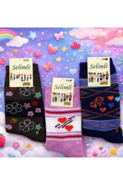 Valmira 9/10 Year Old Girls' Seasonal Socks - Cotton, Soft Texture - 6 Pairs ...