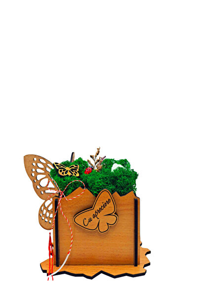 OEM Decorative Wooden Martisor with Stabilized Lichens, Message of Appreciati...