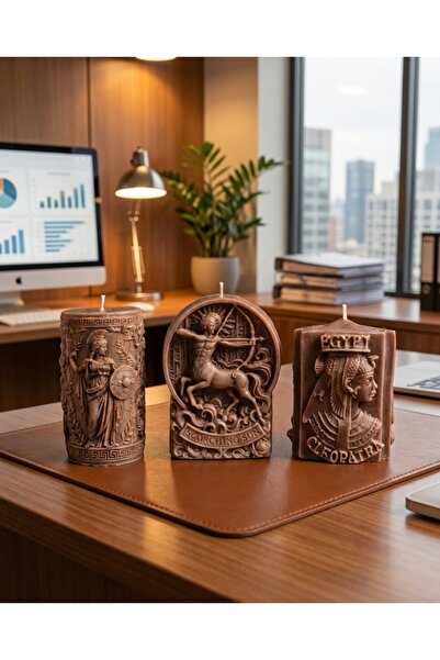 Raw Home Mitolojik Figürlü Dekoratif Mum Seti – Amber Kokulu %100 Soya Wax El...