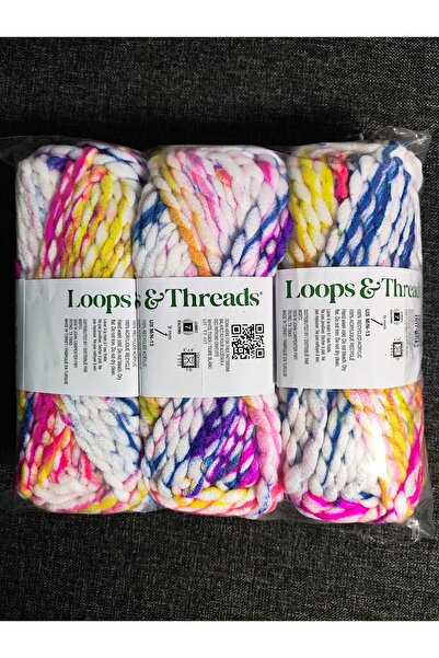 Ören Bayan Loops&Threads Beyaz Ebruli El Örgü İpi (3 Adet) - Kod: P5915