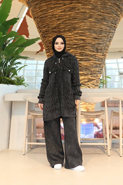 NİSUM MODA Zippered Cotton Knitwear Set