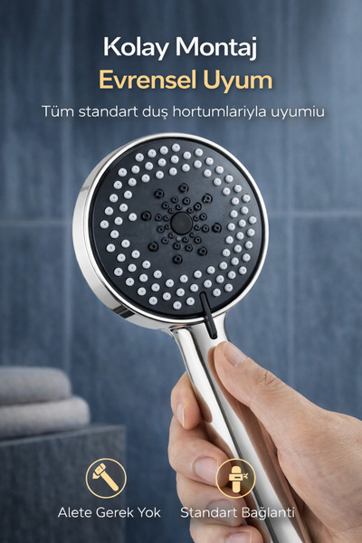 Ahlez Lilyum 5 Fonksiyonlu Siyah Duş Başlığı El Duşu Su Tasarruflu Premium Ta...