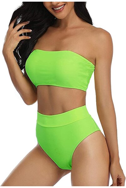 Summer Mae Two-piece high-waisted strapless bikini set with bandeau, optional...