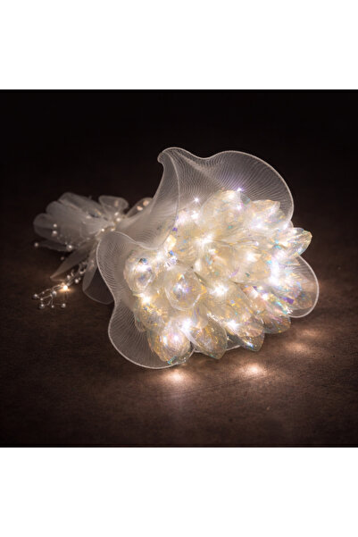 Bioren 1. Kalite Organze Tüllü Beyaz Işıklı Premium Solmayan Sonsuzluk Lalesi...