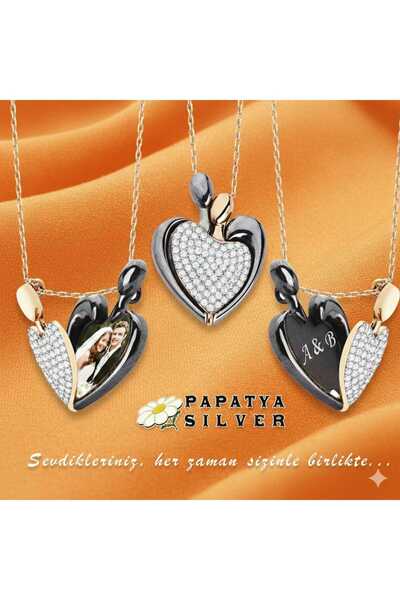 azuris 925 Ayar Kişiye Özel Kalpli Kolye.Zirkon Taşlı.rose.gold.rodaj