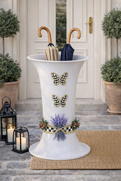 Marrone 32 Cm Lavantalı Şemsiyelik Damalı Kelebek Kurdele