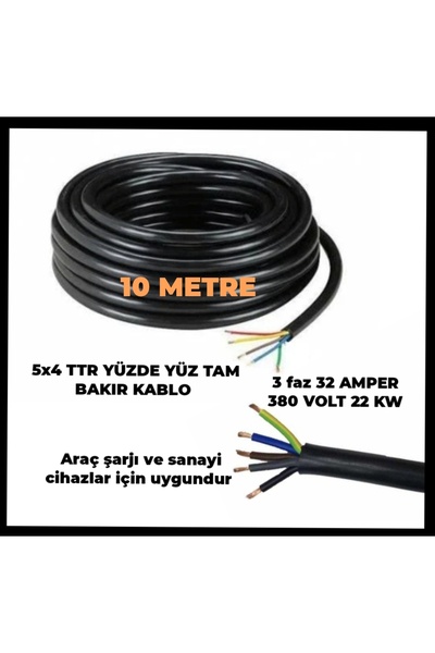 HES KABLO 5X4 TTR YÜZDE YÜZ TAM BAKIR KALIN KABLO (TRİFAZE ARAÇ ŞARJI İSTASYO...