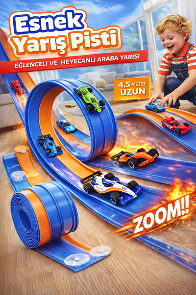 EVENT Esnek Oyuncak Yarış Pisti 4,5 Metre Looplu Araba Yarış Seti, Eğlenceli ...