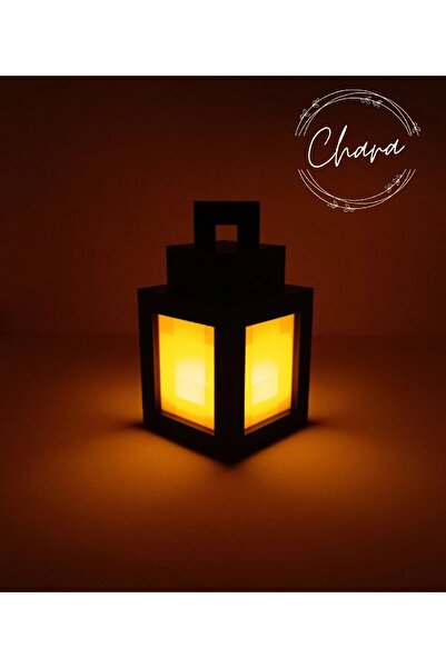 CHARA Piksel Temalı Masa Lambası - Led Mum Hediyeli Gece Lambası Lantern