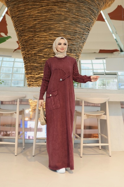 NİSUM MODA Cotton Knit Dress with Pocket Detail