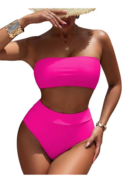 Summer Mae Two-piece high-waisted strapless bikini set with bandeau, optional...