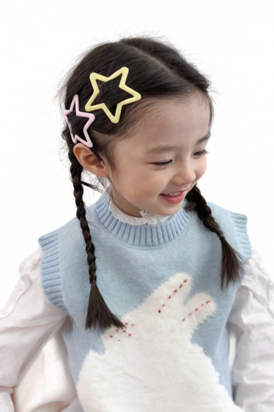 SHEKER HOME Girl's Large Star Figured Snap Buckle Set 3 Colorful Hair Accesso...