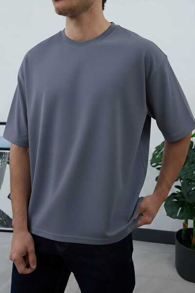 Wonraces Men's Smoked Oversize Crew Neck 2 Thread Cotton Basic T-Shirt