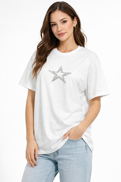Jooy Women's Star Stone Printed White T-Shirt
