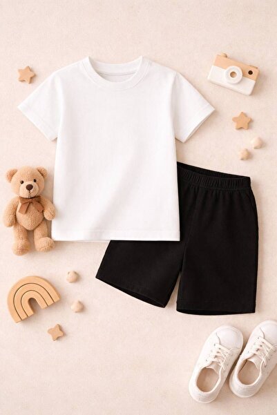 SPORTİVEA %100 PAMUK Çocuk Cepli Şort ve %100 PAMUK Çocuk Tişört/T-shirt Takımı