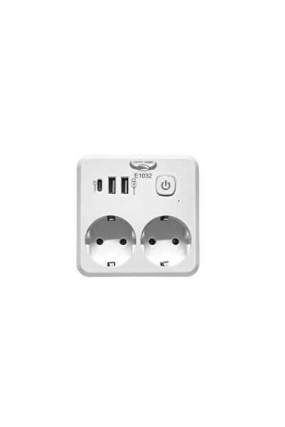 O.M.D Double outlet adapter with 2x USB-A, 1x USB-C, ON/OFF button, 2500W, 20...