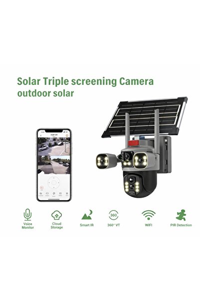 Otto Solar Outdoor Surveillance Camera with 3 Lenses (Triple Screen), 360°, W...