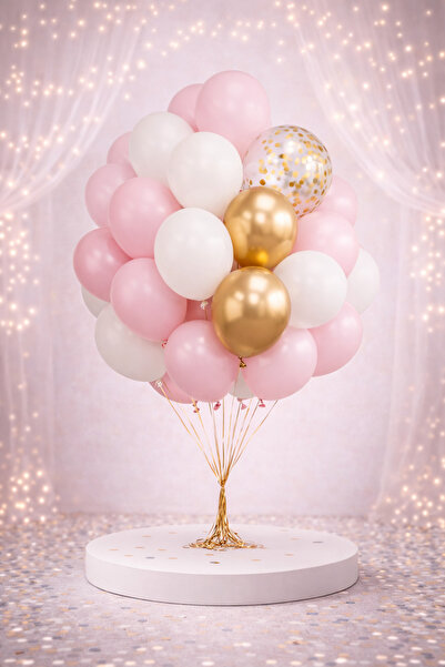 Işıltı Balon Dükkanı Premium Pink White Gold Transparent Balloon Set – Birthd...