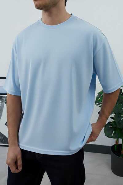 Wonraces Ανδρικό μπλουζάκι Baby Blue Oversize με λαιμόκοψη 2 κλωστών από βαμβ...