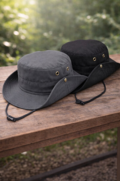 REBBEX 2-Pack Safari Hats, Black-Grey, Unisex, Adjustable, Comfortable to Wea...