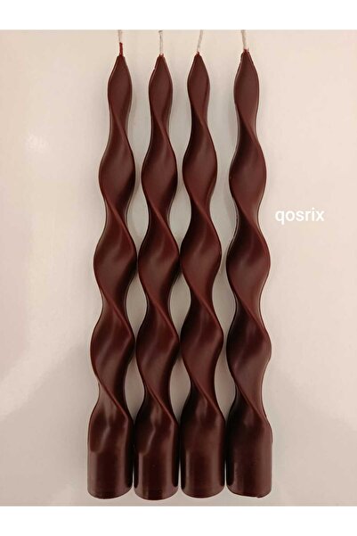 qosrix 4'lü Bordo Burgulu Şamdan Soya Mumu Doğal Kokulu Uzun Çubuk Konik Burg...