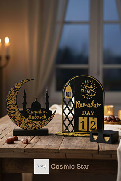 Cosmic Star Ramazan Takvimi Gün Sayacı Dekoratif 2'li Set | Ramazan Day ve Ay...