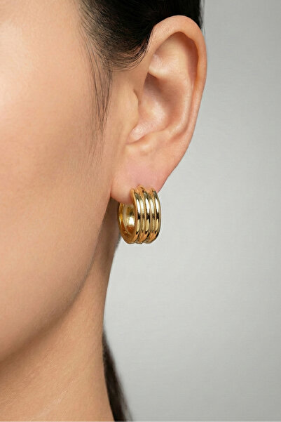 Modacaprea Xuping 14K Düz Çizgi Halka Klipsli Kadın Küpe Kararmaz Kadın Takı ...