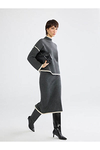 LC Waikiki Elastic Waist Slit Knitwear Pencil Skirt
