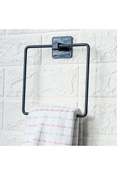Fırsatkolik Self Adhesive Black Stainless Metal Square Towel Holder (5067)