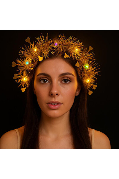 Fırsatkolik Heart Tassel Night Glow 3 Mode Led Illuminated Crown Gold Color (...