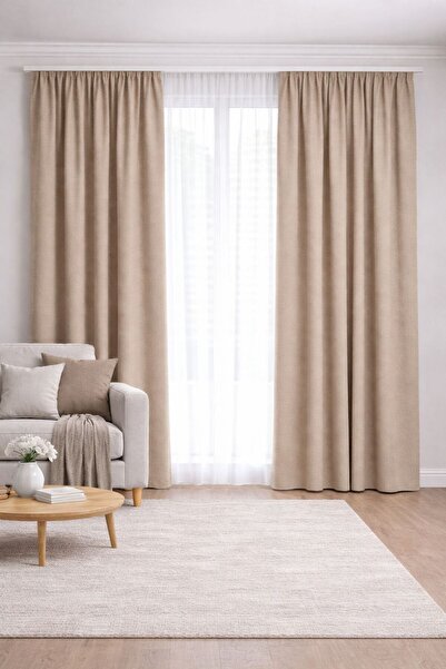 SHY TEKSTİL Lüks 1.Sınıf Elegance Series Bej Rengi Petek Kadife Dokulu Tek Ka...