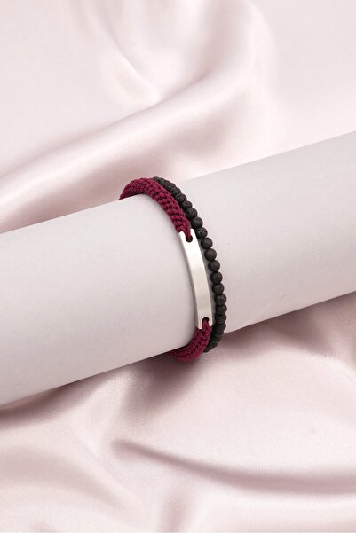 Fossil Men Tigers Eye Multi-Strand Bracelet, Maroon/Silver/ Black