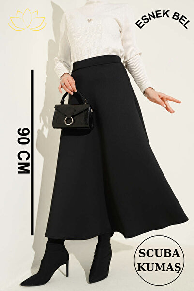 MODA BORSASI Women's Puff Scuba Hijab Black Flared Skirt