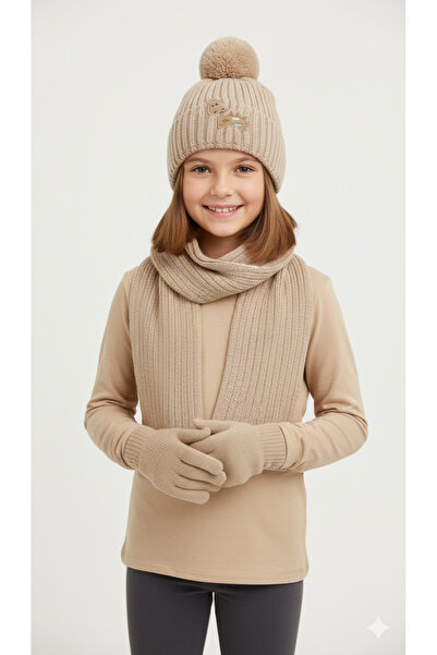 MODA ATKI + BERE + ELDİVEN 3'LÜ SET / 3 - 8 YAŞ / YUMUŞAK DOKULU TERLEME YAPM...