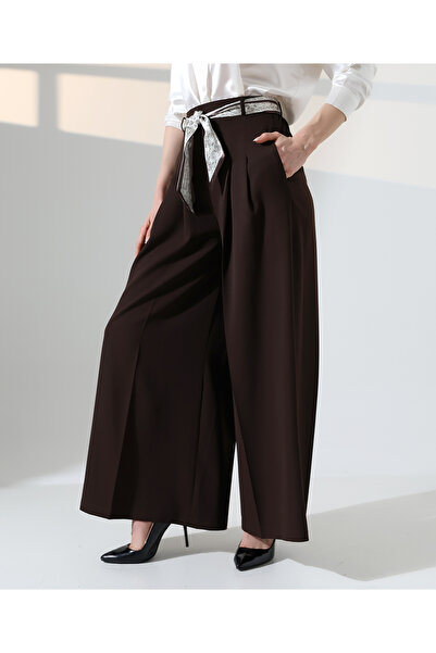 ORVINA Kadın Yüksek Bel Kuşaklı Palazzo Pantolon