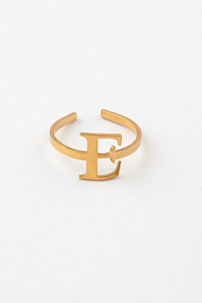 Sortie Aksesuar خاتم حرف E من الفولاذ المقاوم للصدأ قابل لتعديل الحجم ولا يتغ...