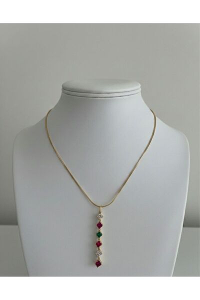 Butik 316L Paslanmaz Çelik Kararmaz Renkli Zirkon Taşlı Çiçek Kolye - Gold An...