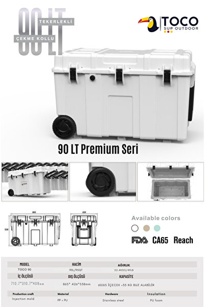 TocoSupOutdoor 90 LT Premium Tekerlekli Taşınabilir Soğutucu Kamp Buzluğu 90 ...