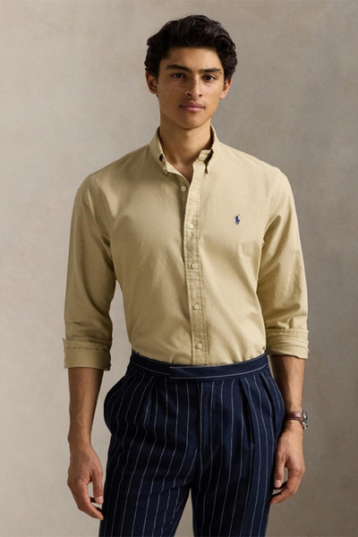 Polo Ralph Lauren Mens Beige Garment Dyed Classic Fit Oxford Shirt