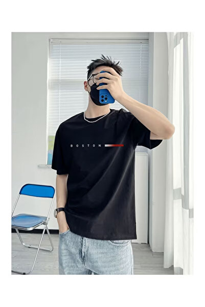 Unisex BOSTON Baskılı Oversize T-shirt