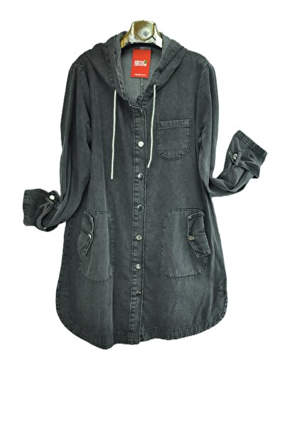 elma abone Дамски деним палто с качулка, подходящо за големи размери, което м...