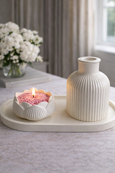 YİĞİTER Handmade Stone Powder Decorative Candle Set |   Natural Powder Candle...