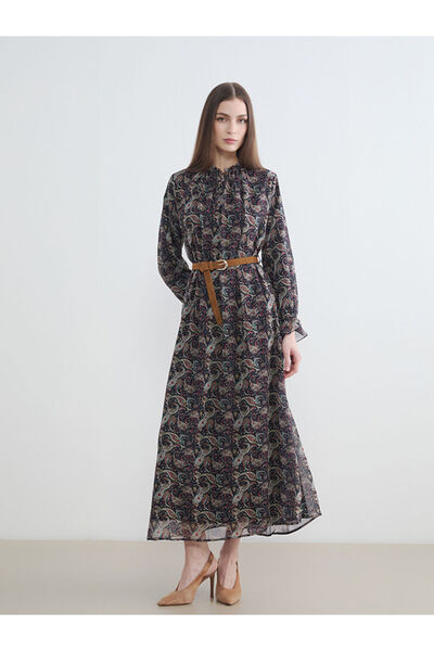 LC Waikiki GiyÇık Store Negru guler ridicat cu model Rochie din șifon, pachet...