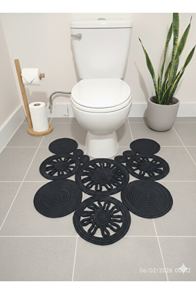 AZR HOME DESİGN Natural Jute Rope Black Toilet Seat Mat